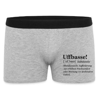 Mundart_Uffbasse - Männer Boxer Shorts - Grau meliert - Vorne