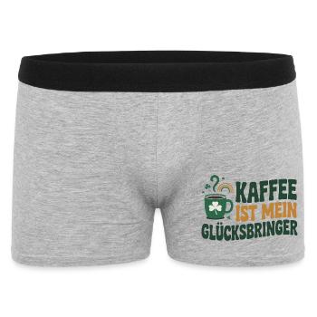 Kaffee ist mein Glücksbringer - Männer Boxer Shorts - Grau meliert - Vorne
