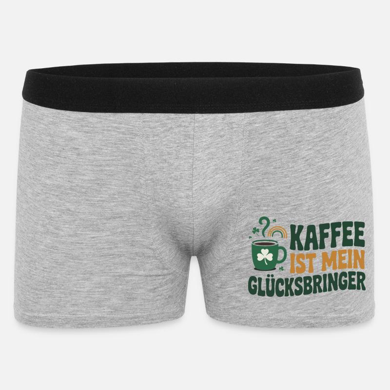 Kaffee ist mein Glücksbringer - Männer Boxer Shorts - Grau meliert