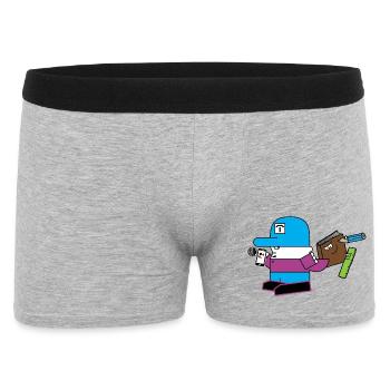 Blaues Maskottchen mit Schreibwaren-Sidekick - Männer Boxer Shorts - Grau meliert - Vorne