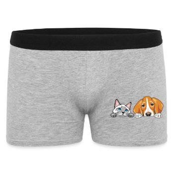 Peeking_Siamese_cat_and_Foxhound_dog - Männer Boxer Shorts - Grau meliert - Vorne