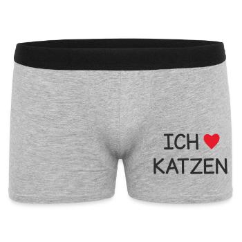 Ich ❤️ Katzen – Süßes Katzenliebe Textdesign - Männer Boxer Shorts - Grau meliert - Vorne