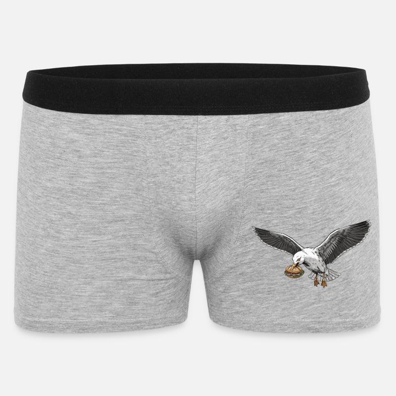 Funny Seagull Steals Fish Rolls Beach - Men's Boxer Shorts - heather grey