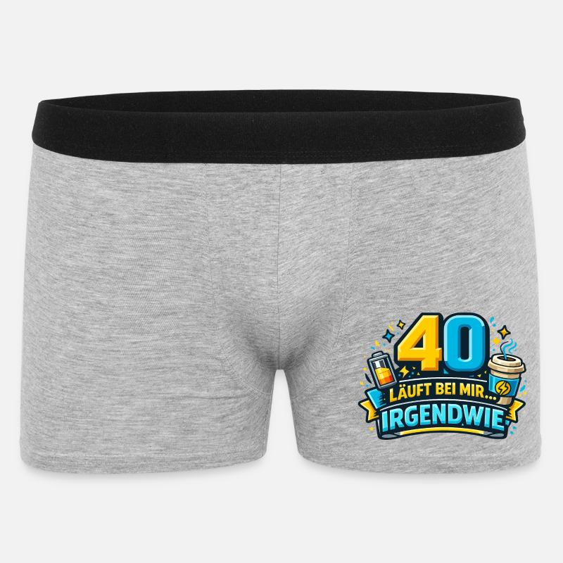 40 läuft bei mir – Irgendwie - Männer Boxer Shorts - Grau meliert