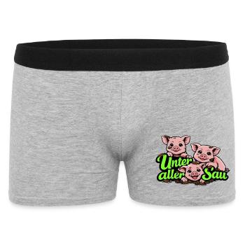 Unter aller Sau lustiges Schwein Motiv - Männer Boxer Shorts - Grau meliert - Vorne
