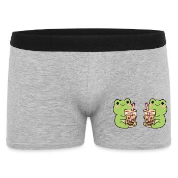Kawaii Bubble T-Frogs – süßes Frosch Duo (minimal) - Männer Boxer Shorts - Grau meliert - Vorne