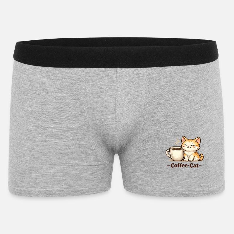 Kaffee-Kätzchen Illustration - Männer Boxer Shorts - Grau meliert