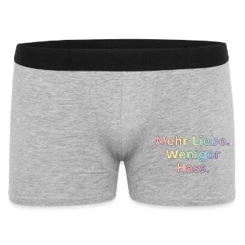Mehr Liebe Weniger Hass Regenbogen Schriftzug - Männer Boxer Shorts - Grau meliert - Vorne