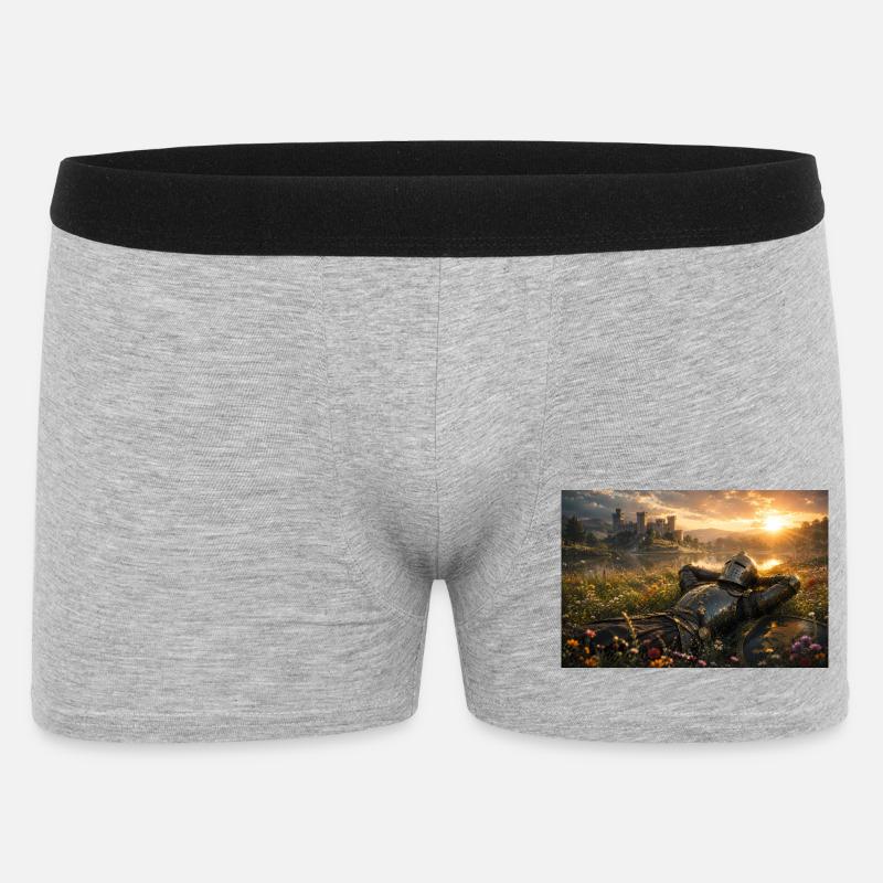 Sonnenuntergangsritter bei Castle Field - Männer Boxer Shorts - Grau meliert