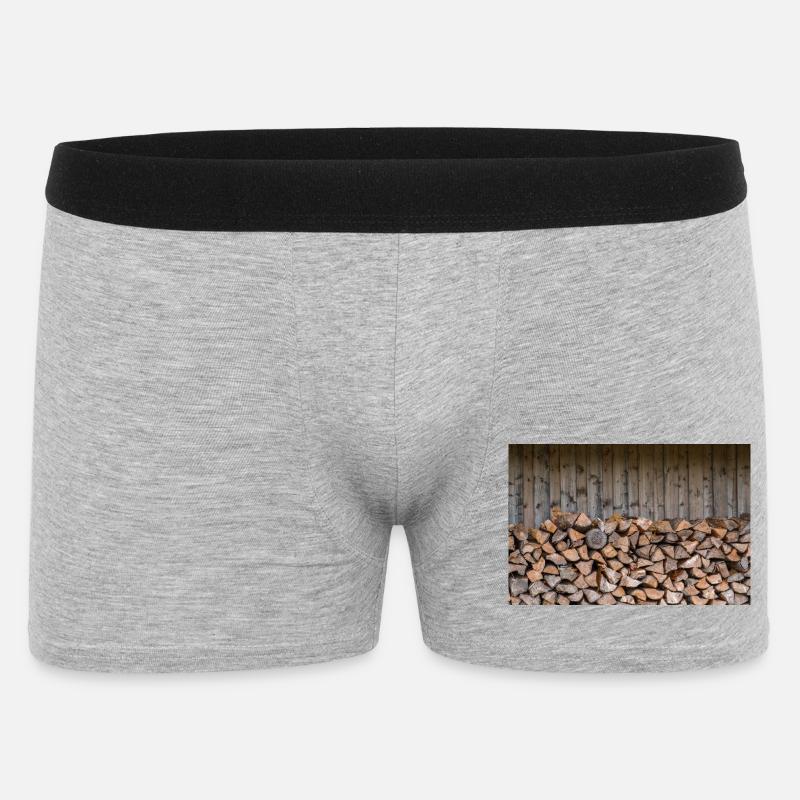 Rustic Wood Stack Nature Look - Poster - Men's Boxer Shorts - heather grey
