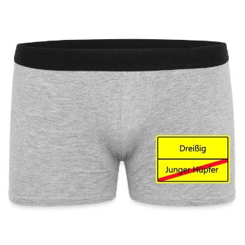 Warnschild Humor: Junger Hüpfler - Männer Boxer Shorts - Grau meliert - Vorne