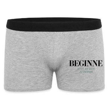 Beginne Jetzt An Dich Zu Denken Shirt - Männer Boxer Shorts - Grau meliert - Vorne