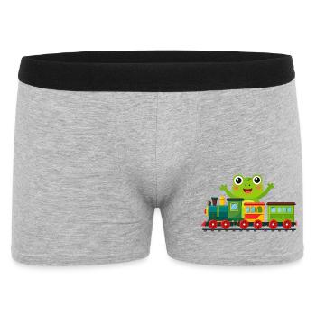 Green cartoon frog cheering with toy train - Men's Boxer Shorts - heather grey - Front