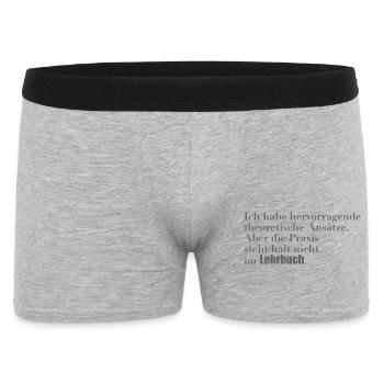 Theoretisches Wissen vs. Praxis - Männer Boxer Shorts - Grau meliert - Vorne