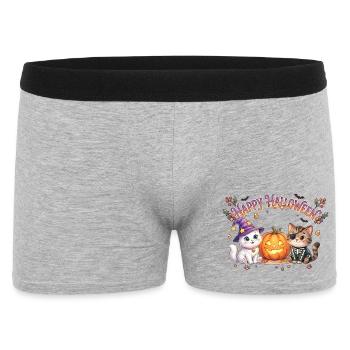 Happy Halloween mit Katzen & Kürbis - Männer Boxer Shorts - Grau meliert - Vorne