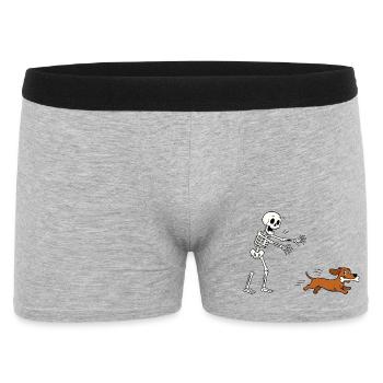 Halloween, Dackel, Skelett - Männer Boxer Shorts - Grau meliert - Vorne