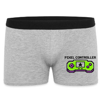 Pixel Controller Logo Grafik - Männer Boxer Shorts - Grau meliert - Vorne