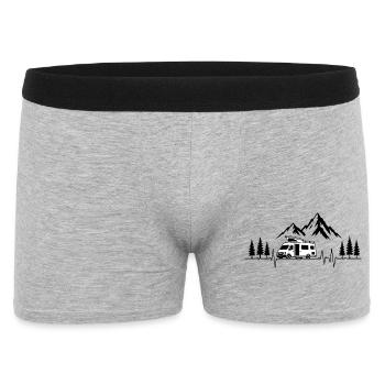 Camping Liebe mit Herzschlag und Wohnmobil  - Männer Boxer Shorts - Grau meliert - Vorne