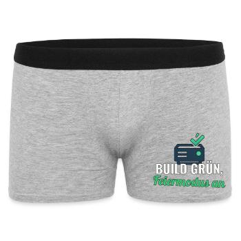 Release‑Shirt für Devs – Build grün, Feier an - Männer Boxer Shorts - Grau meliert - Vorne