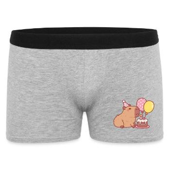 Niedliches Kapibara mit Geburtstagskuchen und Luftballons - Männer Boxer Shorts - Grau meliert - Vorne