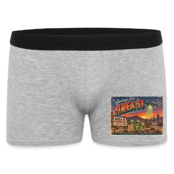 Grüße aus Area 51 – Retro-Alien-Postkarte - Männer Boxer Shorts - Grau meliert - Vorne