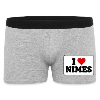 Ich liebe Nîmes, J'aime Nîmes - Amour ville - Männer Boxer Shorts - Grau meliert - Vorne