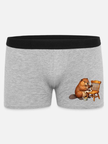 Biber restauriert einen Holzstuhl - Männer Boxer Shorts - Grau meliert