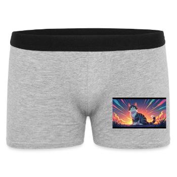 Katze im Abendlicht - Männer Boxer Shorts - Grau meliert - Vorne