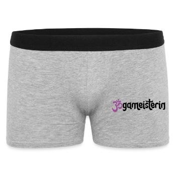Jogameisterin - Typografisches OM (3-Farbig) - Männer Boxer Shorts - Grau meliert - Vorne