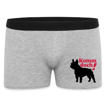Französische Bulldogge , French Bulldog ,Komm.(25) - Männer Boxer Shorts - Grau meliert - Vorne