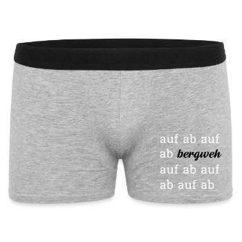 auf ab bergweh. 2 Schriftfarben personalisierbar. - Männer Boxer Shorts - Grau meliert - Vorne