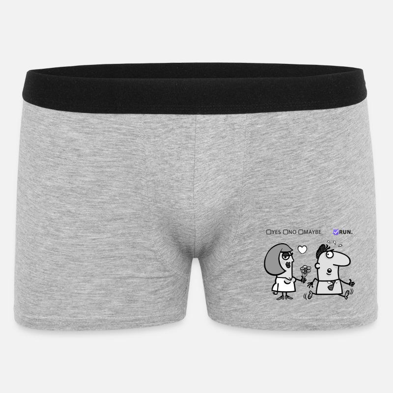 Liebe oder Flucht – Skurriles Humor-Design - Männer Boxer Shorts - Grau meliert