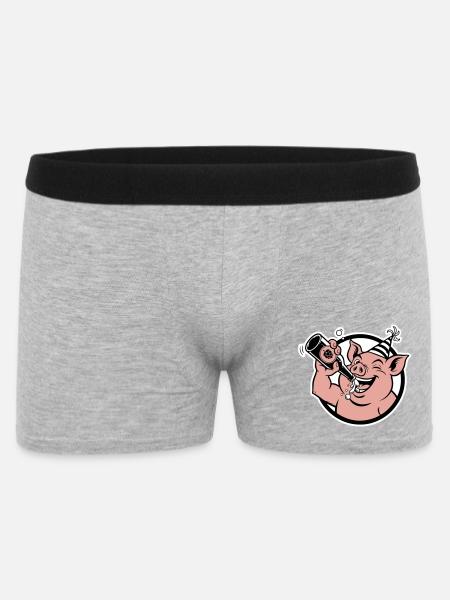 Cochon avec bouteille de célébration - Boxer Homme - gris chiné