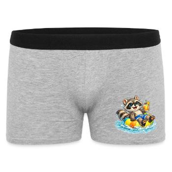 Raccoon in swimming ring with cocktail Description - Men's Boxer Shorts - heather grey - Front