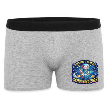 Mission 1. Klasse Schulkind 2026 - Männer Boxer Shorts - Grau meliert - Vorne