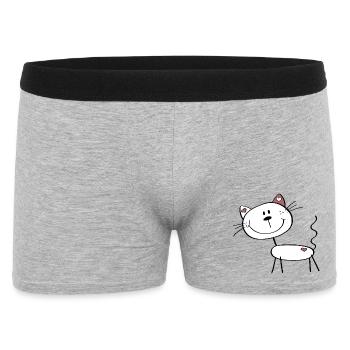Kleine Katze mit Herzchen - Strichmännchen Comic - Männer Boxer Shorts - Grau meliert - Vorne