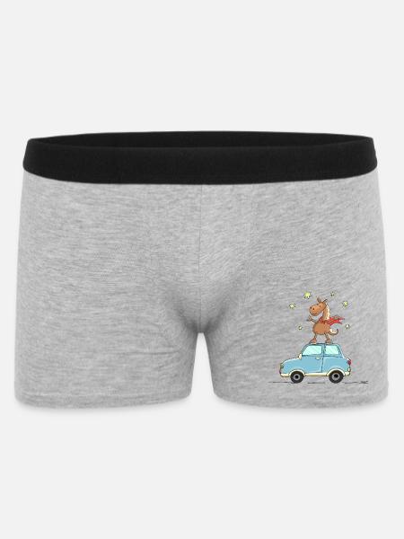 Pferd fliegt als Superhero auf Auto - Männer Boxer Shorts - Grau meliert