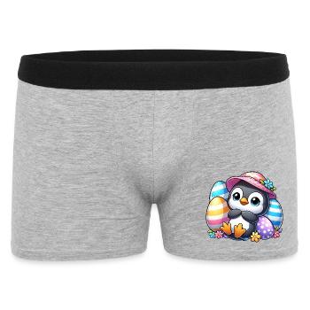 Süßer Pinguin mit Osterei Cartoon - Männer Boxer Shorts - Grau meliert - Vorne
