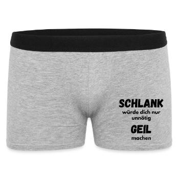 Freches Lustiges Shirt - Schlank unnötig Geil  - Männer Boxer Shorts - Grau meliert - Vorne
