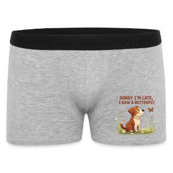 Humorous dog motif with butterfly - Men's Boxer Shorts - heather grey - Front