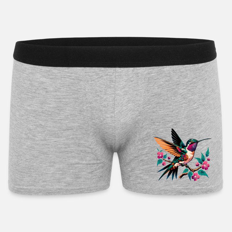 Lebendiger Kolibri auf blühendem Ast - Männer Boxer Shorts - Grau meliert