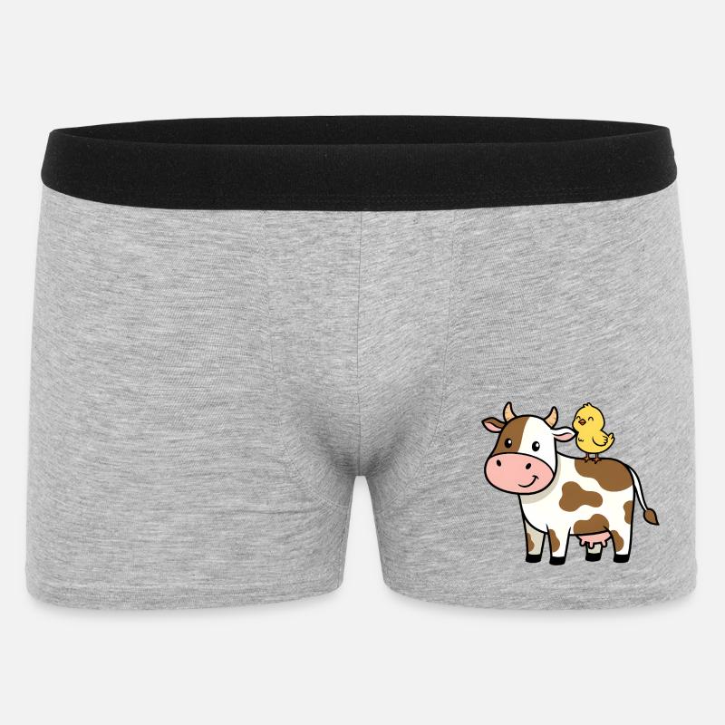 Süße Kuh mit Vogel Freundschaft - Männer Boxer Shorts - Grau meliert