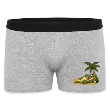 Krokodil am Palmenstrand - Männer Boxer Shorts - Grau meliert - Vorne