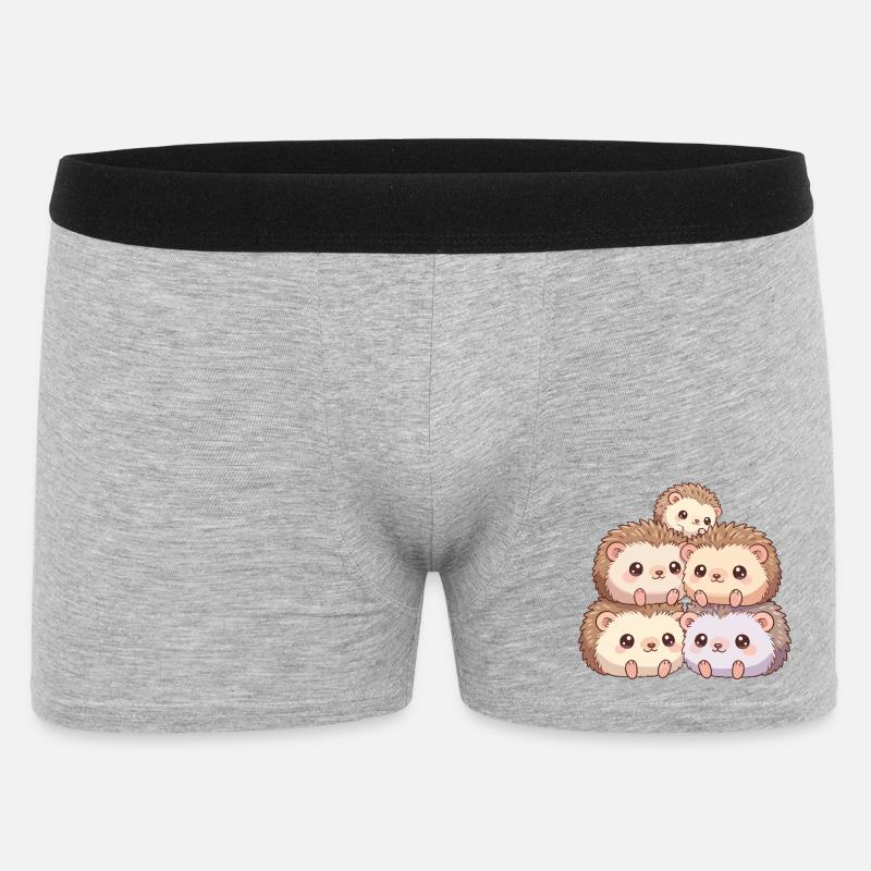 Kuschelige Igelfamilie - Männer Boxer Shorts - Grau meliert
