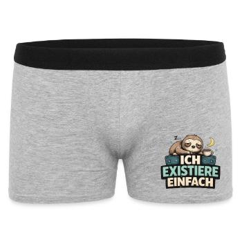 Ich existiere einfach – Faultier Motiv lustig  - Männer Boxer Shorts - Grau meliert - Vorne