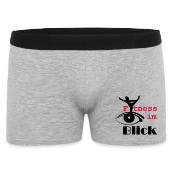 Fitness im Blick Sport Medizin Sprüche Geschenk - Männer Boxer Shorts - Grau meliert - Vorne
