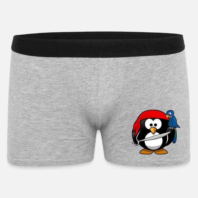 Pirat Pinguin Seeräuber - Männer Boxer Shorts - Grau meliert