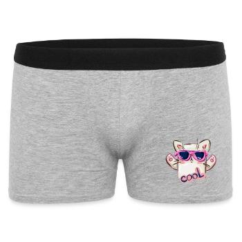 Katze mit Sonnenbrille und cooler Nachricht - Männer Boxer Shorts - Grau meliert - Vorne
