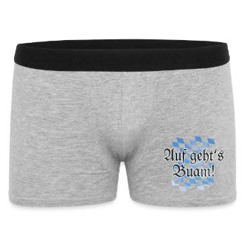 Auf geht's Buam Bayern Spruch mit Rauten - Männer Boxer Shorts - Grau meliert - Vorne