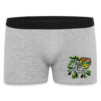 Mistelzweig Now Kiss Me PopArt - Männer Boxer Shorts - Grau meliert - Vorne